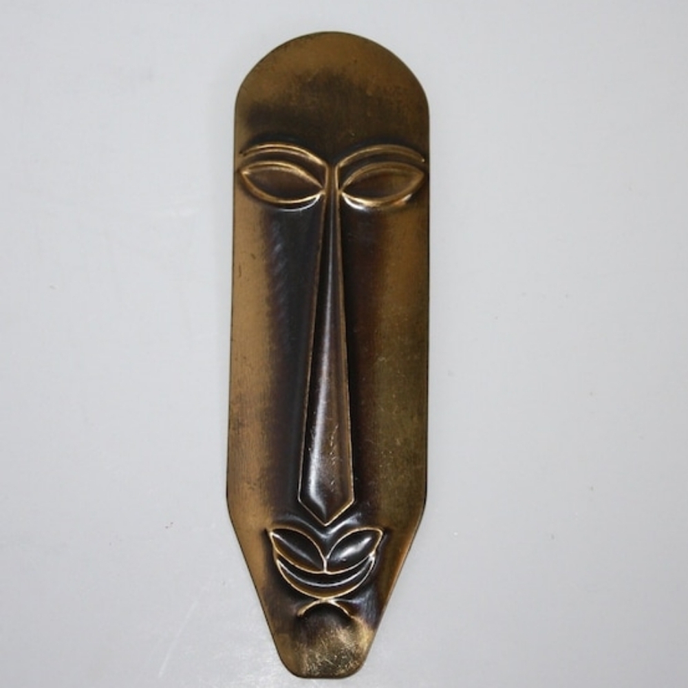 ExtraLarge Vintage Brass Brooch Mask Tribal Tiki Idol Weird Odd Jewelry